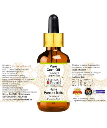 Greenwood Essential Pure Corn Oil (Zea mays) with Glass Dropper Cold Pressed 100ml (3.38 oz) - Buy Online on GoSupps.com