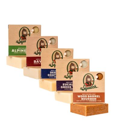 Dr. Squatch All Natural Bar Soap for Men 5 Bar Variety Pack - Alpine Sage Bay Rum Bourbon Eucalyptus and Goat's Milk