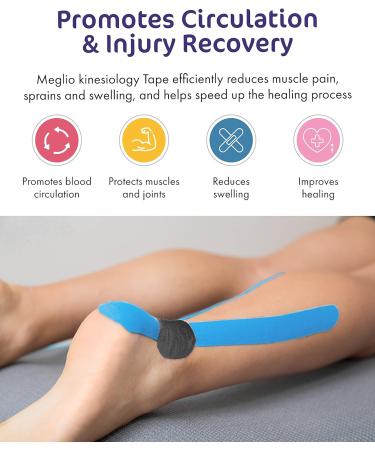 Meglio Kinesiology Tape - Uncut 5 Metre Roll - Therapeutic and Hypoallergenic - For Muscle Support & Sports Injury Recovery - Breathable & Waterproof - Knee Ankle & Wrist - Long Lasting Adhesive Blue - Buy Online on GoSupps.com