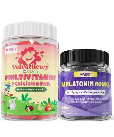 NEVISS Melatonin Gummies 60mg + Kids Multivitamin Soft Chews