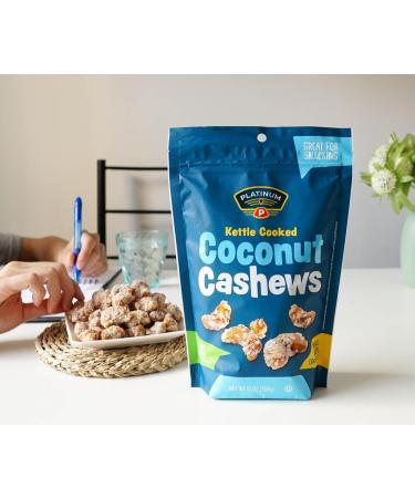 Platinum Kettle Cooked Coconut Cashews - Plant-Based Protein Snack | Healthy Fiber | 13 oz Resealable Pouch for Home Office Gym & School - Ship Internationally - Buy Online on GoSupps.com