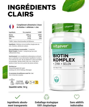 Complexe Biotine + S l nium + Zinc pour la peau les cheveux & les ongles - 365 comprim s - Sans additifs ind sirables - Haute dose - Vegan - Buy Online on GoSupps.com