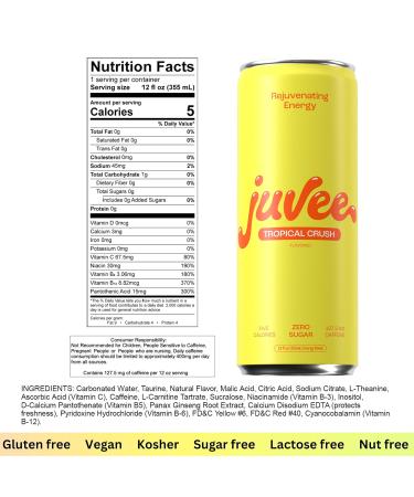 Buy Juvee Energy Drink - 0 Sugar 5 Calories - Tropical Crush (Pack of 12) | Fast International Shipping - Buy Online on GoSupps.com