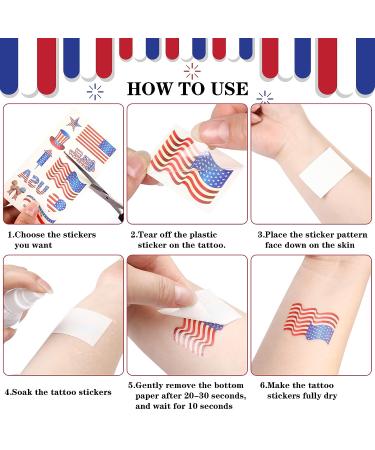 20 Sheets Patriotic Temporary Tattoos - Red White Blue 4th of July Stickers for Kids & Adults - Independence Day Design - Buy Online on GoSupps.com