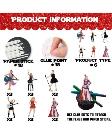 18pcs Glitter Guitar Girls Dessert Cupcake Topper Cheer to Worldwide Popular Female Singer Concert Theme Decor Pick for Fan Men Women Happy Birthday Folklore Music Party Decorations Supplies - Buy Online on GoSupps.com