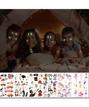 Konsait Glow In The Dark Temporary Tattoos for Kids - Mixed Cartoon Styles | Luminous Unicorn Mermaid Butterfly Dinosaur Pirate Car Space | Boys Girls Party Favors - Buy Online on GoSupps.com
