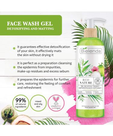 Bielenda Eco Nature - Guarantees Effective Detoxification And Effectively Mats The Skin - Eco Nature - Coconut Water + Green Tea + Lemon Grass - Face Cleansing Gel Detoxifying-Matting - 200 g - Buy Online on GoSupps.com