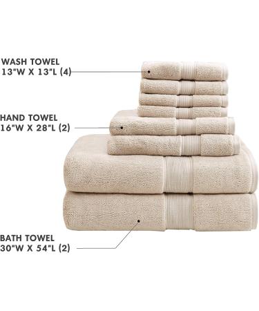 800GSM Luxury Turkish Cotton Bath Towel Set - Highly Absorbent, Oversized, 100% Cotton - 8-Piece Set with Bath, Hand, and Wash Towels - Natural, Multi-Sizes - Buy Online on GoSupps.com