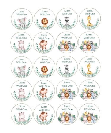 20 x edible Safari WILD ONE birthday cupcake toppers wafer/icing uncut (icing paper)