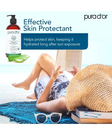 PURA D'OR 16 Oz ORGANIC Aloe Vera Gel - Unscented - All Natural - ZERO Artificial Preservatives - Deeply Hydrating & Moisturizing - Sunburn Bug Bites Rashes Small Cuts Eczema Relief - Skin & Hair Unscented 16 Ounce (Pac  - Buy Online on GoSupps.com