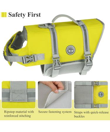 Vivaglory Ripstop Dog Rescue Vest - Enhanced Buoyancy & Visibility for Small to Medium Dogs | XS 35-43cm | Yellow-Gray - Buy Online on GoSupps.com