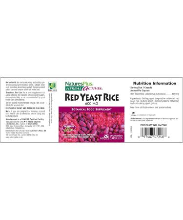 NaturesPlus Red Yeast Rice 600mg Capsules - Cholesterol Support Supplement - Vegan & Gluten-Free - 60 Servings - Buy Online on GoSupps.com