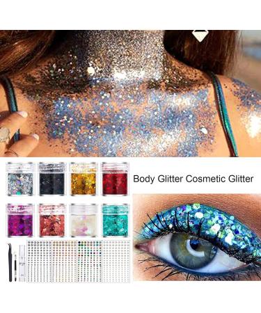  Sirseon Women's glitter body glitter | Cosmetic-grade body glitter for nightclubs | Includes gel adhesive and brush for applying sparkling glitter - Buy Online on GoSupps.com