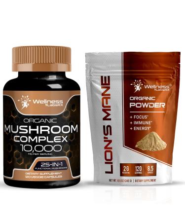 WELLNESS LABSRX Mushroom Supplement Capsules 10 000mg - Lions Mane Powder 2000mg