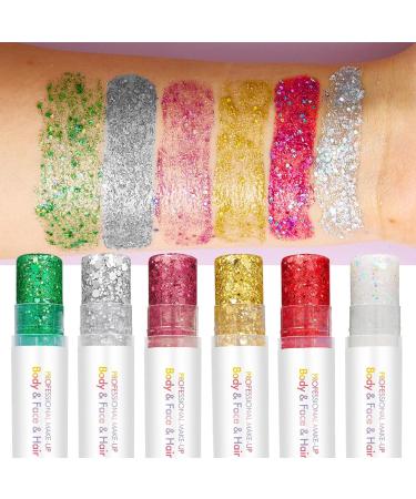 Glitter Face Gel - 6 Colour Paint Gel - Face Makeup with Glitter | For Concerts Parties Clubbing Halloween Carnival Christmas and Fairy Tale Themes - Buy Online on GoSupps.com