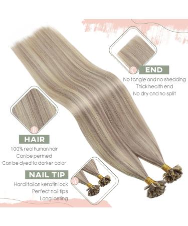 UGEAT Real Hair Extensions - Ashblond & Blonde Highlights 40cm Keratin U-Tip 50g 50 Pieces #18/613 - Smooth Stylish International Shipping - Buy Online on GoSupps.com