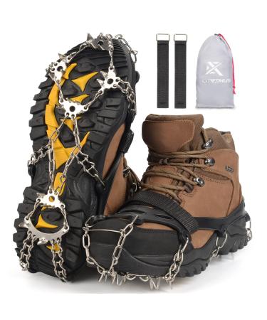 Extremus 23-Spike Ice Cleats, Crampons for Men or Women, Abrasion Resistant 201 Stainless Steel, 23 Individual Spikes On Each Foot, Flexible Silicone Frame, Tensioning Straps, Storage Bag Medium (Boot Size: M 7/W 8)