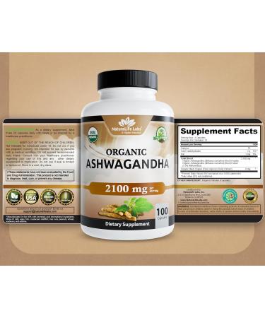 NaturaLife Labs Organic Ashwagandha 2100 mg - 100 Capsules | Natural Stress Relief & Wellness Support - Buy Online on GoSupps.com