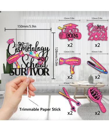 Pink Glitter 1pcs Cake Topper 12pcs Cupcake Topper Pick for Congrats I Survived Cosmetology School Hairstylist Theme Decor Supplies Boys Girls 2024 College Graduation Party Decorations - Buy Online on GoSupps.com