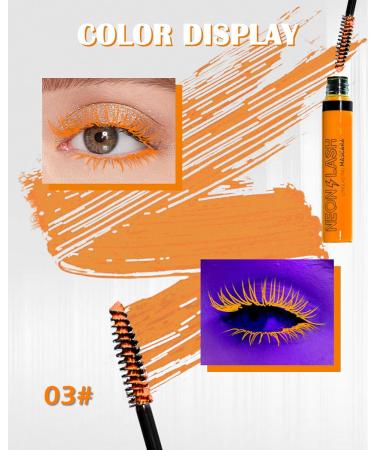 UV Glow Colored Mascara Volume and Length-1 Pcs Orange Waterproof Mascara for Eyelashes Fast Dry Curling Non Clumping Mascara Long Lasting Smudgeproof for Halloween Party Stage Use Clubbing Makeup-03 03#Orange - Buy Online on GoSupps.com