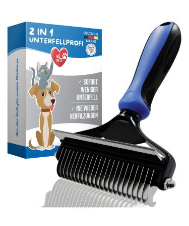 Decendo subfell brush for dogs & cats with medium to long hair |Animal hair brush against knotting |2 in 1 fur care with the cat brush & dog brush Unterwolle |Easy Groom Fellbrush XL Subkinet brush L/XL blue