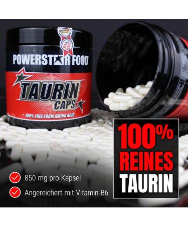 Powerstar Taurin Caps - 300 Capsules | 3400mg Pure Taurine | Vitamin B6 Enriched | High Quality Raw Materials | Vegetarian | Made in Germany - Buy Online on GoSupps.com