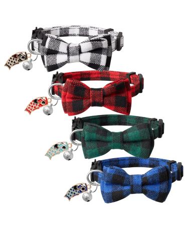 LLHK 4 Pack Small Fish Cat Collars with Bow Tie and Bell,Personalized Breakaway Kitten Collar for Girl boy Cats,Adjustable 7-12inch,Cute for Kitty Kitten Adult Cats,Pet Supplies,Stuff,Accessories