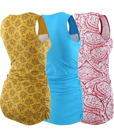 ZUMIY Maternity Nursing Top - Women's V Neck Ruched Waist Tank - 3 Pack (M Red+Yellow+Lake Blue) | Cotton, Pregnant & Breastfeeding Shirt - Buy Online on GoSupps.com