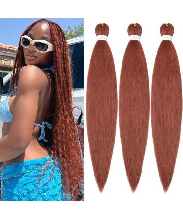 YDDM PRE Stretched Braiding Hair Extensions 26 inch 3packs Extensions 350 Kunsthaar Braids Hair extension Art hair for braid Extension for Braid Ginger Braids red hair (26 inches 350#) 66cm-26 inches (3 Pack) 350#
