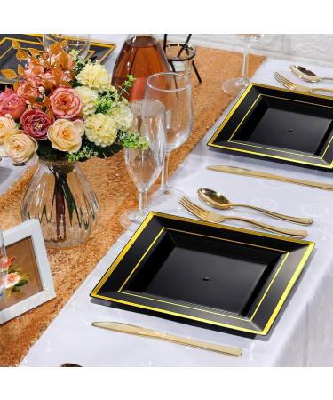 100 Pack Black Plastic Plates with Gold Rim 6.4 Inch Disposable Cake Plates for Catering Square Dessert Plates Small Appetizer Plates for Wedding Anniversary Halloween Birthday Decor Party Supplies - Buy Online on GoSupps.com