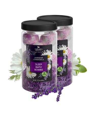Nature’s Beauty Lavender Chamomile Sleep Bath Bomb Gift Set | Relax + Sleep Well with Scented Bath Bombs Made with Coconut Oil + Witch Hazel - 2-Pack, 10 Count ea