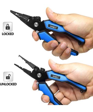 SAMSFX Aluminum Fishing Pliers Saltwater with Non-Slip Rubber Grip Handles and Tungsten Carbide Cutters - Blue Handle Pliers + Quick Knot Tool - Buy Online on GoSupps.com