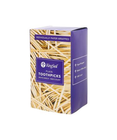 KingSeal Individually Paper Wrapped PLAIN Unflavored Birch Toothpicks, Eco-Friendly and Compostable, 2.5 Inches - 4 boxes of 1000 (4000 Count)