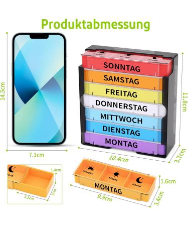 Weekly Pill Organizer Opret 7-Day Medication Box with 3 Compartments | Black Tablet Dispenser for Morning & Evening Doses - Buy Online on GoSupps.com