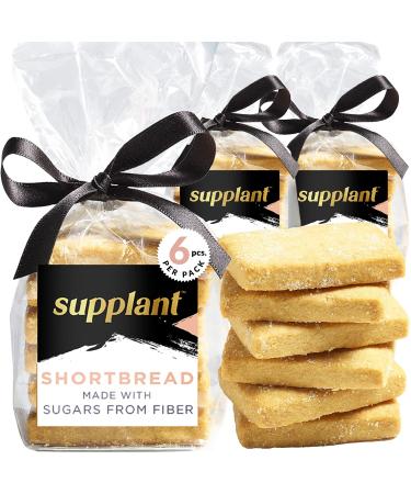 Supplant Plain Shortbread Cookies (3 Packs of 6) - Shortbread Gourmet Cookies Made with Sugars from Fiber - Butter Cookies Shortbread w Madagascar Bourbon Vanilla - Low-Calorie Social Tea Biscuits Plain Shortbread (Pack of 3)