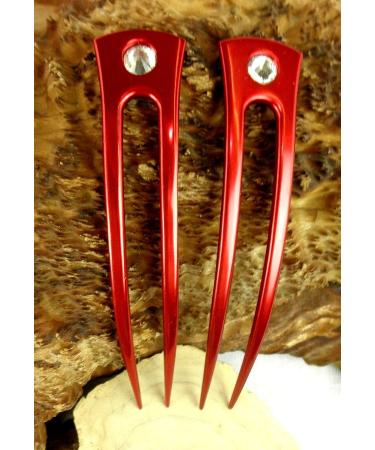 JWL Anodized Aluminum Two Prong Curved Hair Forks - Set of 6 in Hawaiian Style (Red) - Buy Online on GoSupps.com