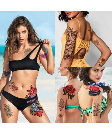 Yazhiji Waterproof Temporary Tattoos - Large Flowers Collection for Women - 40 Lasting Fake Tattoo Stickers - Buy Online on GoSupps.com