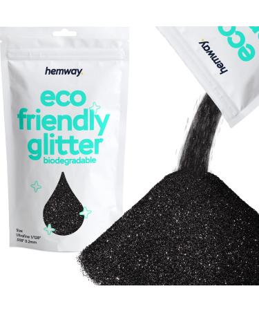 Hemway eco Friendly Biodegable Glitter 100g / 3.5 ounces Bio Cosmetic Safe Sparkle vegan for the face eyeshadow body hair nail and festival makeup - 1/128 "0.008" 0.2mm - black