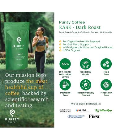 Purity Coffee EASE Dark Roast Low Acid Organic Whole Bean Coffee - USDA Certified Specialty Grade Arabica - 12 oz Bag - Buy Online on GoSupps.com