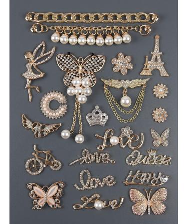 Bling Shoe Charms Set - Enamel Diamond Decorations with Chains for Girls and Women | Gold Finish - 22pcs - Buy Online on GoSupps.com