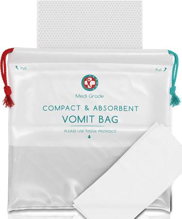 Medi Grade Absorbent Sick Bags - Pack of 22 Leakproof Travel Vomit Bags for Car, Boat, Plane - Odor-Free, Sealable, Turns Vomit to Gel - Holds Up to 1L - Buy Online on GoSupps.com