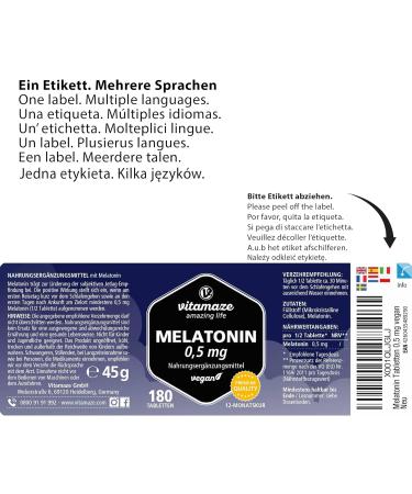 High Dose Melatonin 0.5mg | 180 Vegan Tablets | 12-Month Supply | Made in Germany | No Additives - Buy Online on GoSupps.com