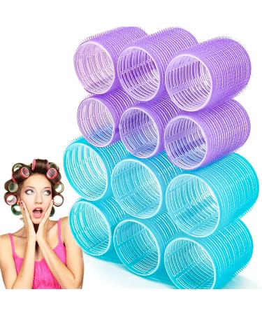 Jumbo Hair Rollers Sets, 12 Pcs Self Grip Salon Hair Dressing Curlers, Jumbo Large Rollers for Long Short Hair, DIY Curly Hairstyle for Women, Heatless Hair Curlers Colors Vary (6XLarge+6XMedium)
