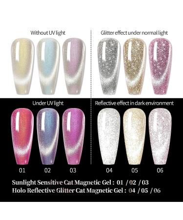 Born Pretty 6Pcs Magnetic Gel Polish Set - Reflective Glitter Auroras Snowlight Cat - LED Gel Nail Art Manicure Kit - Holiday Gift Set - Buy Online on GoSupps.com