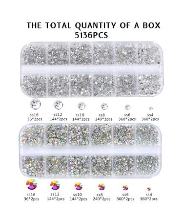 5136Pcs Clear Crystal Rhinestones Set for Nail Art & Tumblers | Glass Glitter Round with Picking Pen & Tweezer | SS4-SS16 | White + White AB - Buy Online on GoSupps.com