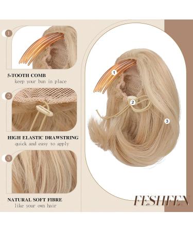 Feshfen Short Hair Part Dutt with Comb - Dark Gold Mixture Synthetic Hair Extensions for Women - Buy Online on GoSupps.com