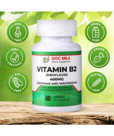 Vitamin B2 Riboflavin 400mg Capsules Migraine Relief Supplement for Kids & Adults Headache Support Vegan Vitamin Tablets 60 Pills (200mg per Capsule) - Buy Online on GoSupps.com