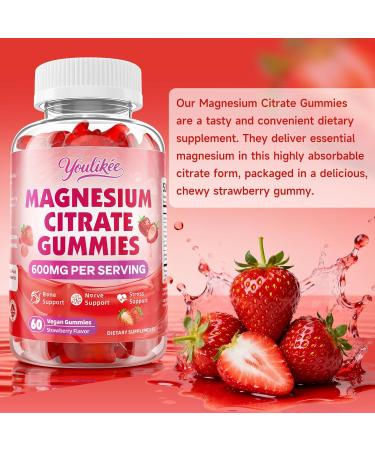 Magnesium Citrate Gummies High Absorption Magnesium Gummies for Adults Magnesium Supplement for Relaxation Vegan Sugar-Free Strawberry Flavor 60 Count - Buy Online on GoSupps.com