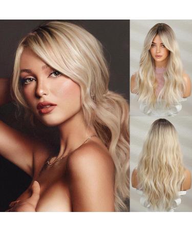 Honybia wig blond curly curl with pony - long -corrugated ombre blond wigs for women women natural realistic realistic synthetic heat -resistant hair for Halloween/carnival/costumes lure long blonde