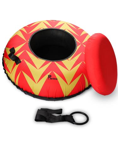 PHETEA Foldable Inflatable Snow Tubes for Sledding Heavy Duty,Towable Snow Tube and Adults.Commercial Snow Tube Red(Foldable)
